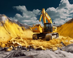 Obraz premium bulldozer and excavator construction machinery on the construction site