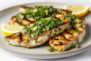 Grilled Swordfish Steaks with Fresh Caesar Dressing