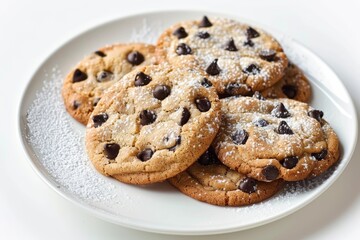 Soft and Decadent Chocolate Chip Cookies on a White Plate