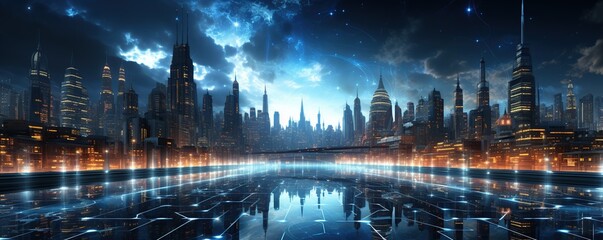 Fototapeta premium image illustration cyber space digital world metaverse cyberpunk abstract city background