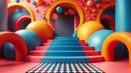 Colorful Abstract Background With Arcs and Spheres in a Playful Setting