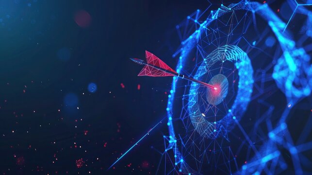 Business achievement to success concept with arrow hitting in the target low poly wireframe concept