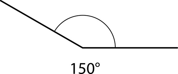 Angle icon. 15, 30, 35, 45, 60, 90, 105, 110, 120, 135, 150, 180, 210, 270, 360 degrees measure collection. Geometric symbol. Mathematical elements. Vector illustrations.