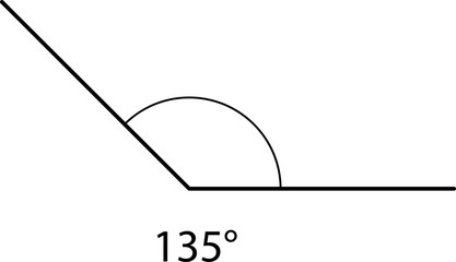 Angle icon. 15, 30, 35, 45, 60, 90, 105, 110, 120, 135, 150, 180, 210, 270, 360 degrees measure collection. Geometric symbol. Mathematical elements. Vector illustrations.