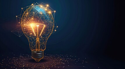virtual futuristic creative idea concept with Abstract poly line and point light bulb