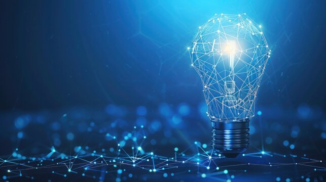 virtual futuristic creative idea concept with Abstract poly line and point light bulb