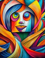 Painting of a box head woman