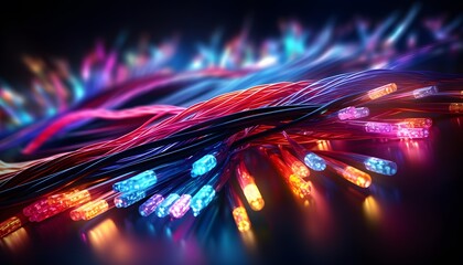 transferring information Glowing data cables background