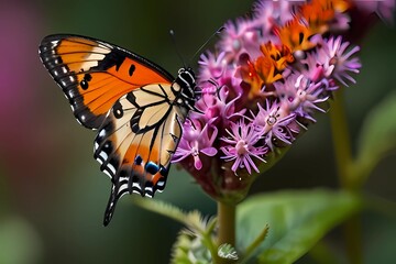 Obraz premium An Acraea Butterfly on Purple Amaranth Flower. An Acraea butterfly was shot during clinging on the Amanranth Flower 