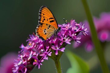 An Acraea Butterfly on Purple Amaranth Flower. An Acraea butterfly was shot during clinging on the Amanranth Flower