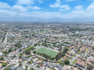 Fototapeta premium Aerial view of houses and communities in Vista, Carlsbad in North County of San Diego, California. USA.