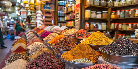 Fototapeta premium Colorful spices at the famous Egyptian Bazaar, also known as Misir Carsisi in Istanbul.
