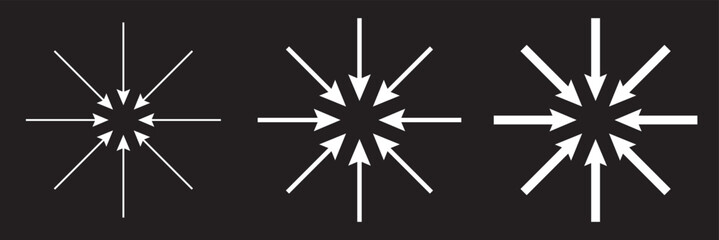 Inward arrow icon vector. Four Arrows icon sign symbol vector. Set of Arrow pointing centre.  11:11