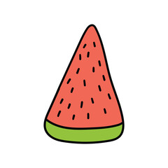 Hand drawn cartoon watermelon slice on white background.