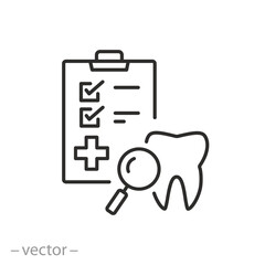 medical dental examination icon, check health of teeth, oral diagnosis concept, thin line symbol - editable stroke vector illustration