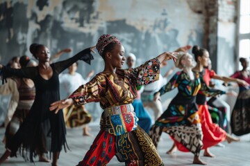 Fototapeta premium A Vibrant Expression of African Dance in a Modern Studio