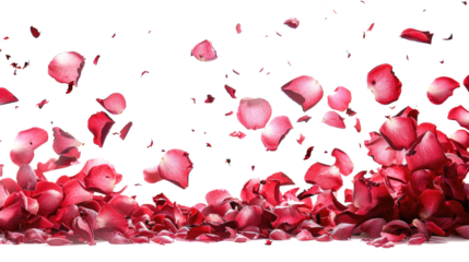 Falling red rose petals isolated on transparent background. Beauty roses petal, applicable for design of greeting cards on March 8 and St. Valentine's Day
