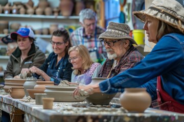 A Group of People Enjoying a Clay Workshop in a Bright Studio