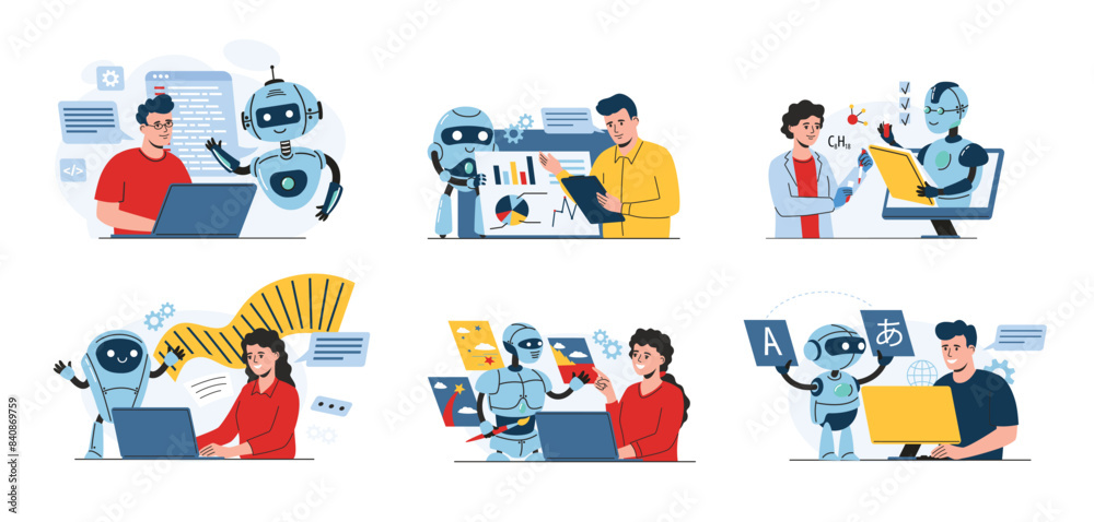 Wall mural ai work assistant. bots helps people with programming, data analytics, scientific research, creative