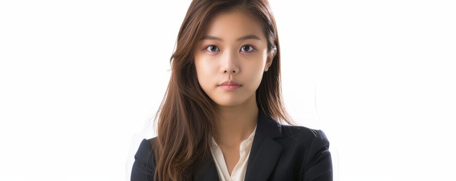 Portrait of Confident Young Businesswoman with Long Brown Hair