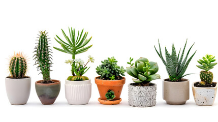 Fototapeta premium Group of various indoor plants in pots isolated on a white background