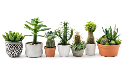 Obraz premium Group of various indoor plants in pots isolated on a white background