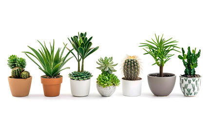 Fototapeta premium Group of various indoor plants in pots isolated on a white background
