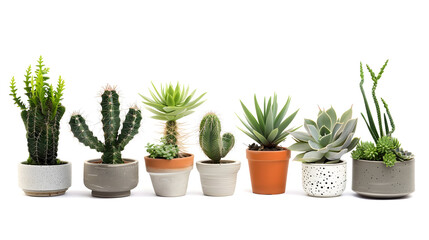 Obraz premium Group of various indoor plants in pots isolated on a white background