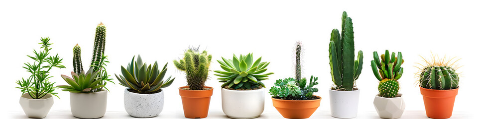 Obraz premium Group of various indoor plants in pots isolated on a white background
