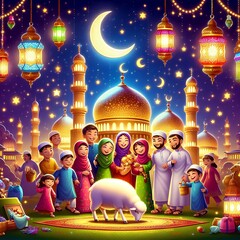 Islamic, festive colorful background celebrating Eid AlAdha, Ramadan, Eid after
