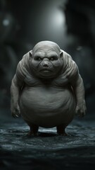 A large ugly creature with big eyes and a dark background, AI