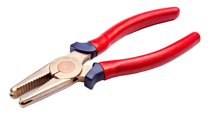 a pair of pliers with red and blue handles. The pliers are closed and positioned diagonally against a white background