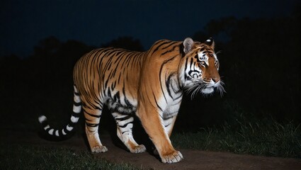 Fototapeta premium A Bengal Tiger Wandering the Jungle at Nightfall