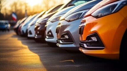 Naklejka premium Car showroom with a magnificent view of the cars for sale. car dealer with many cars indoors