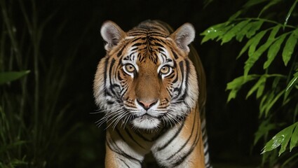 A Bengal Tiger Roaming the Jungle at Night