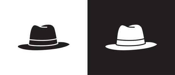 Fedora hat vector icon. Simple icons of classic hats, Summer hat, Cowboy, Menswear, Sun visor, Fashion element vector illustration on black and white background. eps 10