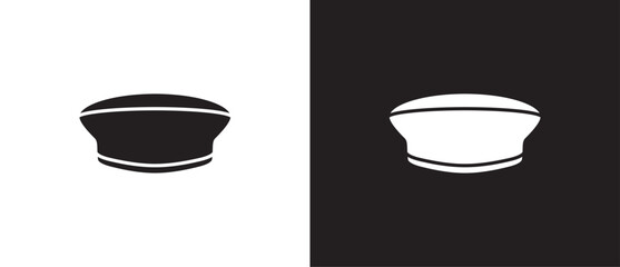 Simple Marine hat icon, Flat icons of mens hats. Simple icons of classic hats, Summer hat, Menswear, Sun visor, Fashion element vector illustration on black and white background. eps 10