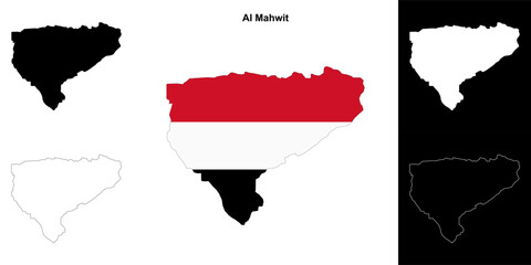 Fototapeta premium Al Mahwit governorate outline map set