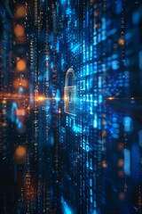 Fototapeta premium Digital Padlock in Cybersecurity Data Stream