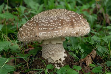 Close-Up of Mushroom with Textured Cap in Grass