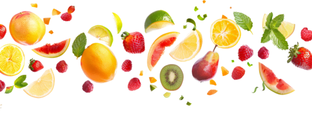 A mix fruit isolated on white transparent background, PNG File. Perfect for clipart