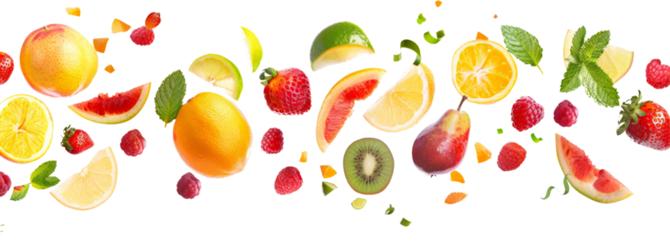 A mix fruit isolated on white transparent background, PNG File. Perfect for clipart