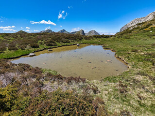 Pond in Sierra del Robezu in the track PR AS 16, Somiedo Natural Park, Asturias, Spain