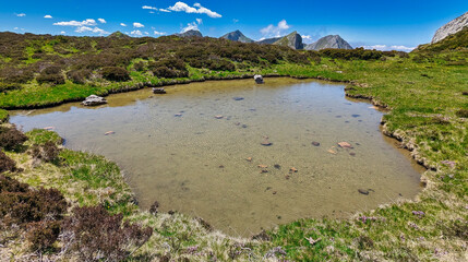 Pond in Sierra del Robezu in the track PR AS 16, Somiedo Natural Park, Asturias, Spain