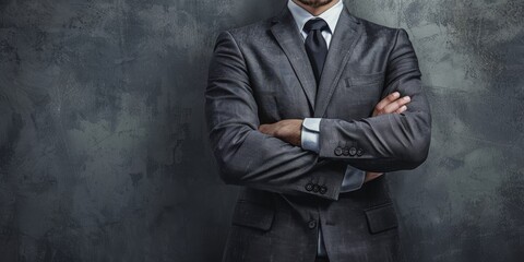A Man In A Suit, Confidently Standing Against A Textured Wall