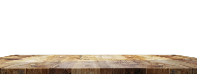 A empty wooden table isolated on white transparent background, PNG File. Perfect for clipart