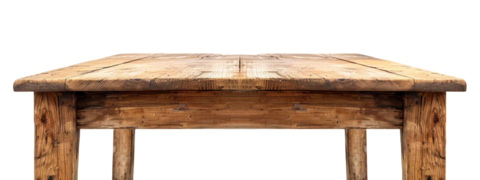 A empty wooden table isolated on white transparent background, PNG File. Perfect for clipart