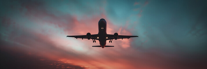 Airplane Taking Flight at Sunset