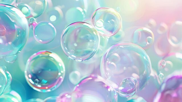 colorful soap bubbles floating against pastel gradient background, design childrens entertainment, party invitations, and creative marketing campaigns