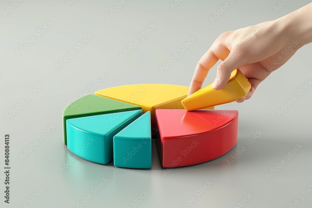 Aufkleber Hand interacting with a colorful pie chart segment, representing business data analysis, market research, and financial statistics, Generativ AI
